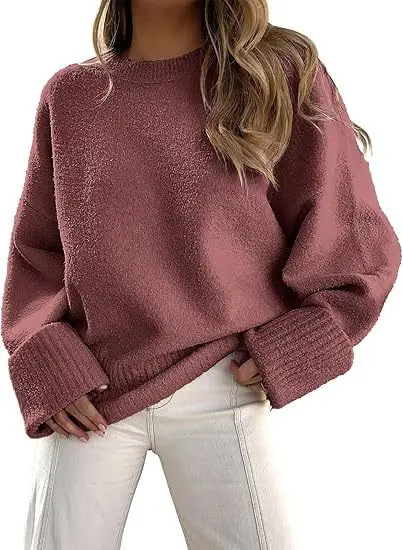 Women's Striped Round Neck Sweater White Black Loose Fit