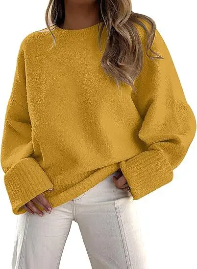 Women's Striped Round Neck Sweater White Black Loose Fit