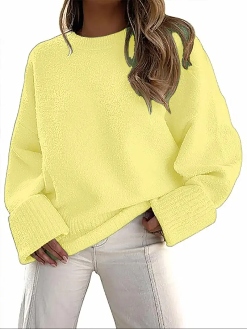 Women's Striped Round Neck Sweater White Black Loose Fit