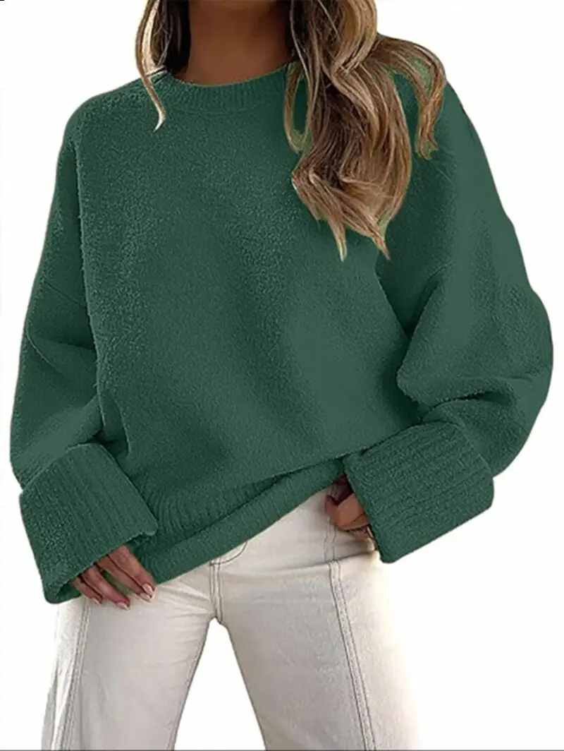 Women's Striped Round Neck Sweater White Black Loose Fit