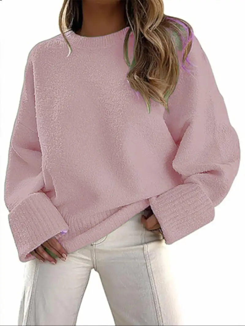 Women's Striped Round Neck Sweater White Black Loose Fit