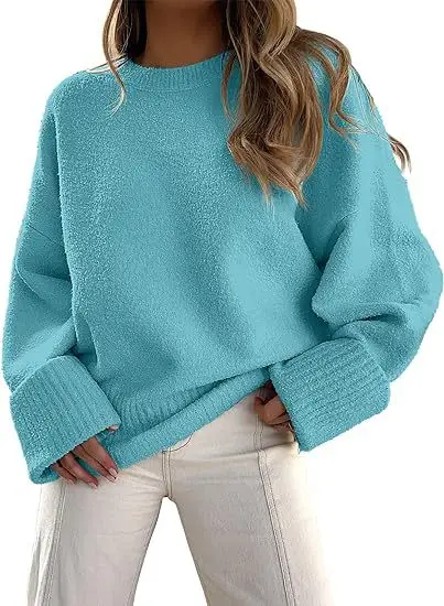 Women's Striped Round Neck Sweater White Black Loose Fit