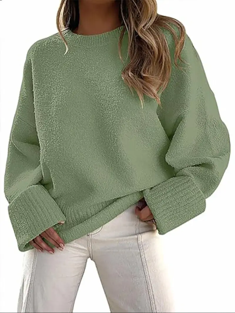 Women's Striped Round Neck Sweater White Black Loose Fit