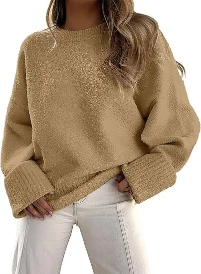 Women's Striped Round Neck Sweater White Black Loose Fit