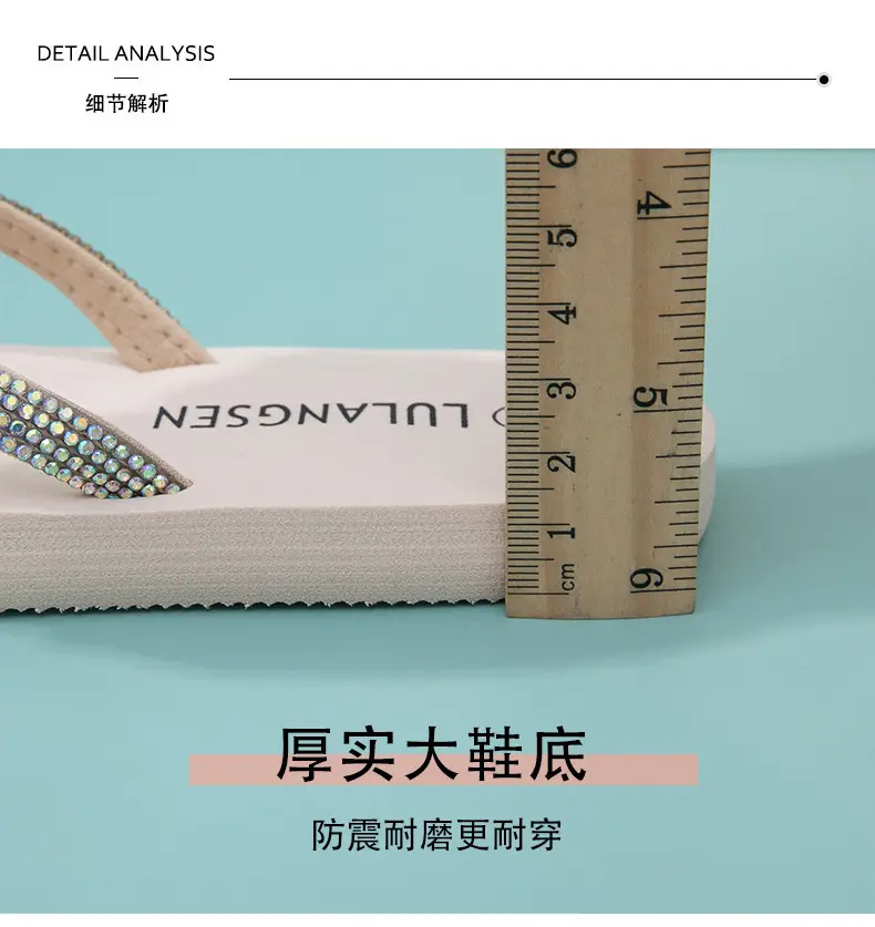 New cross-border colored diamond flip-flops women's summer high-end fashion Korean-style rhinestone flat bottom comfortable clip feet — feature 4