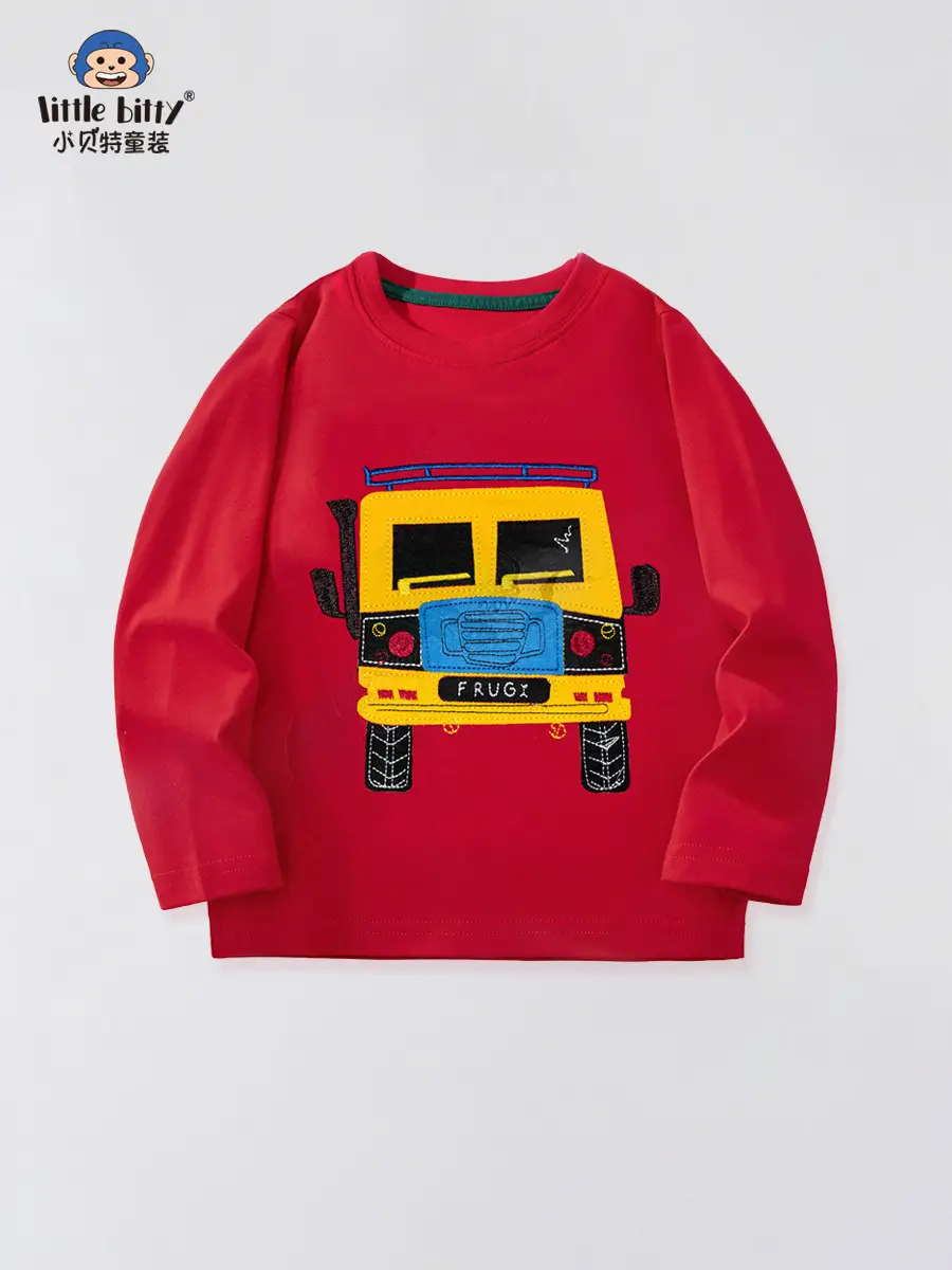 Red Cartoon Bus Long Sleeve Kids T-Shirt - Image 2