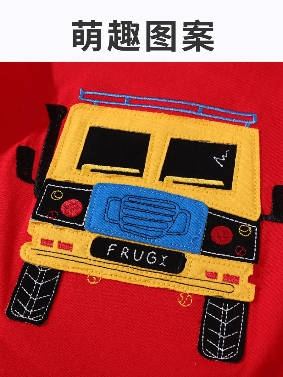Red Cartoon Bus Long Sleeve Kids T-Shirt - Image 4