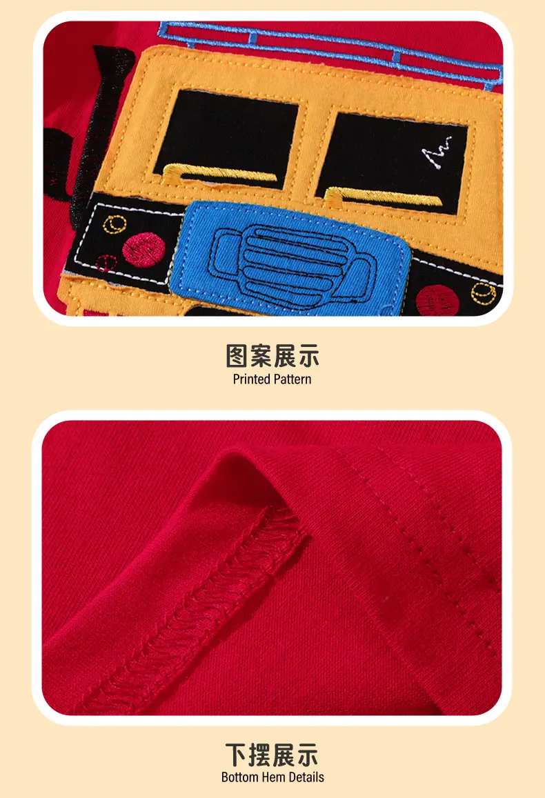 Red Cartoon Bus Long Sleeve Kids T-Shirt — feature 10