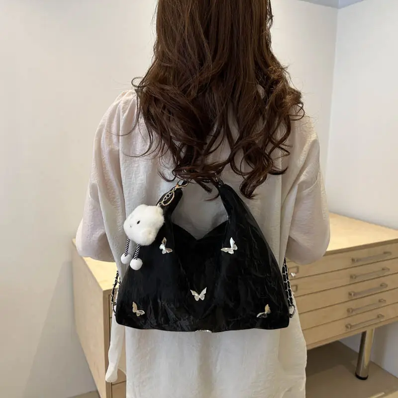 Black Butterfly Embroidered Shoulder Bag for Women - Image 8