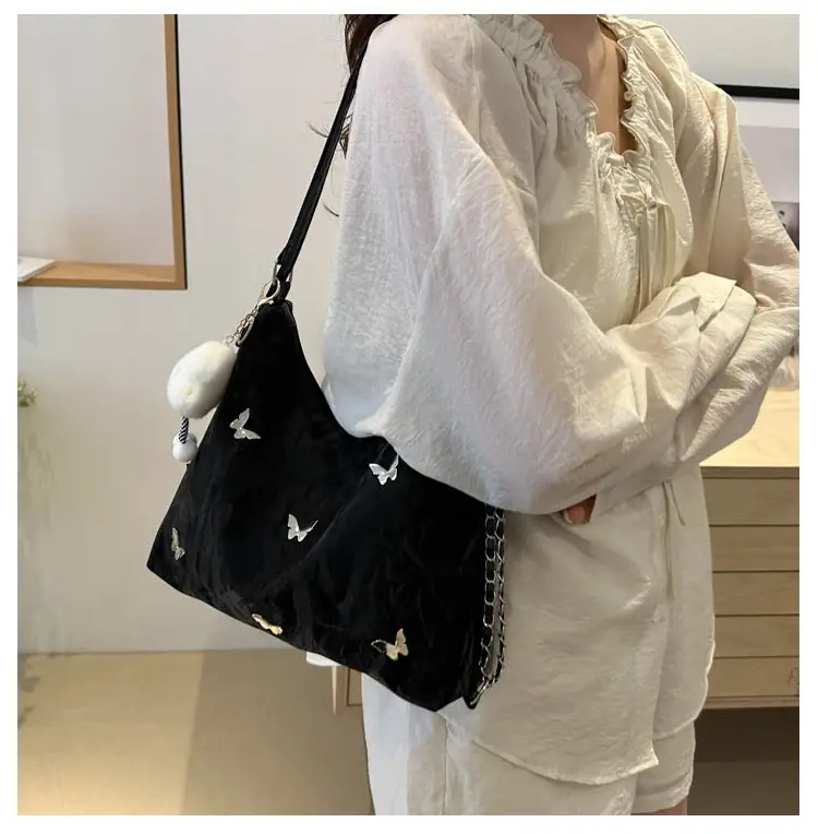 Black Butterfly Embroidered Shoulder Bag for Women — feature 34