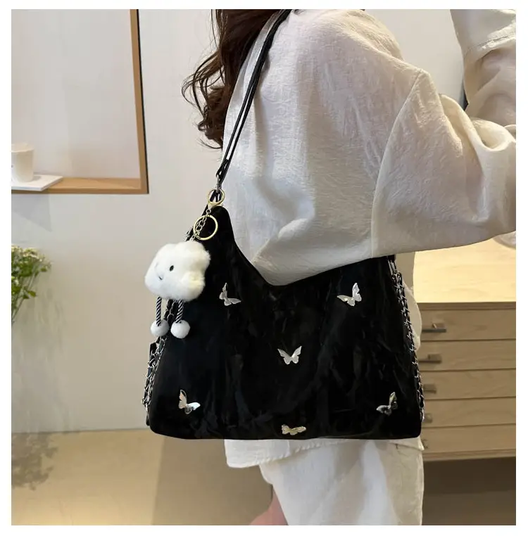 Black Butterfly Embroidered Shoulder Bag for Women — feature 35
