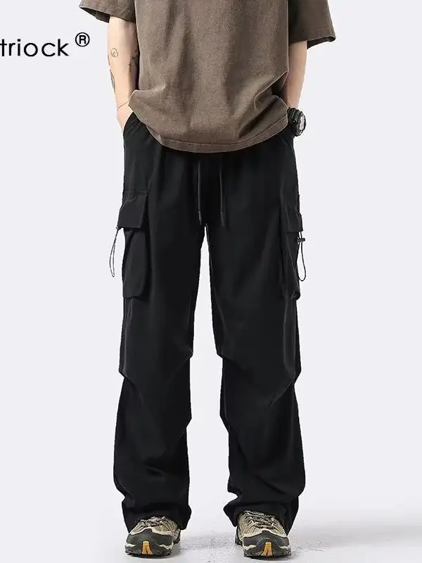 Men's 2024 Spring Wide-leg Cargo Pants Brown - Image 4