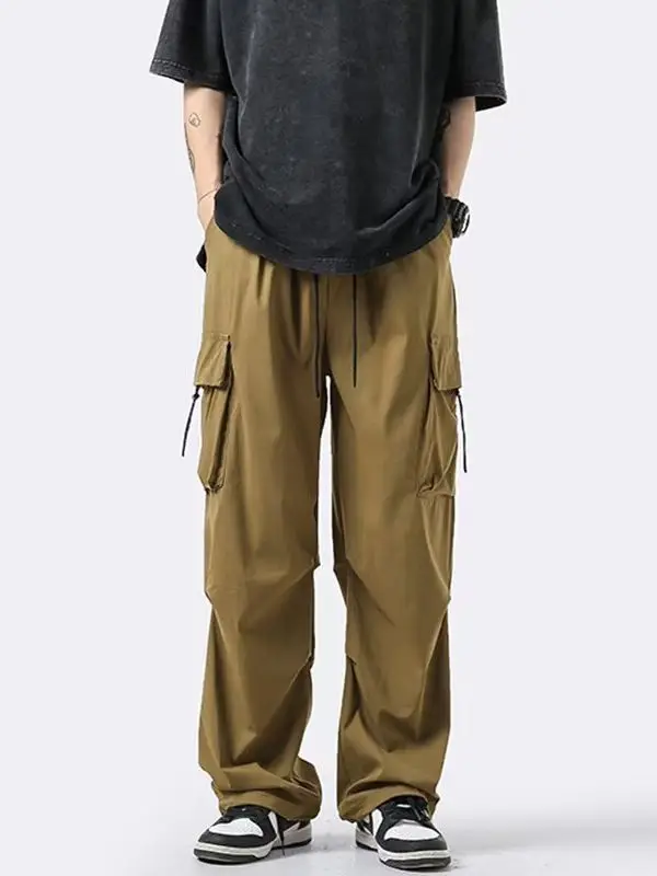 Men's 2024 Spring Wide-leg Cargo Pants Brown - Image 7