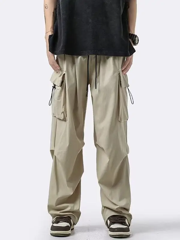 Men's 2024 Spring Wide-leg Cargo Pants Brown - Image 8