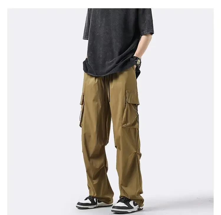 Men's 2024 Spring Wide-leg Cargo Pants Brown — feature 15
