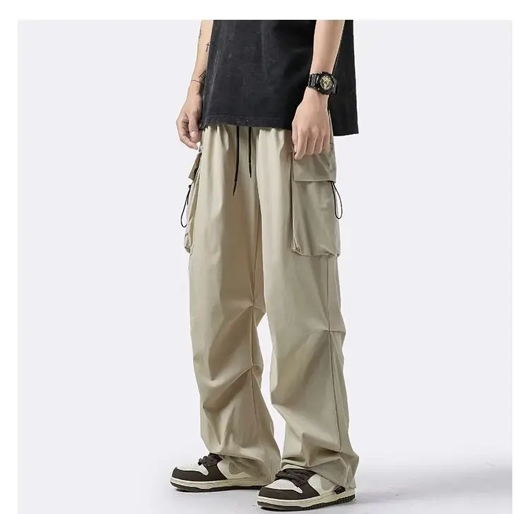 Men's 2024 Spring Wide-leg Cargo Pants Brown — feature 28