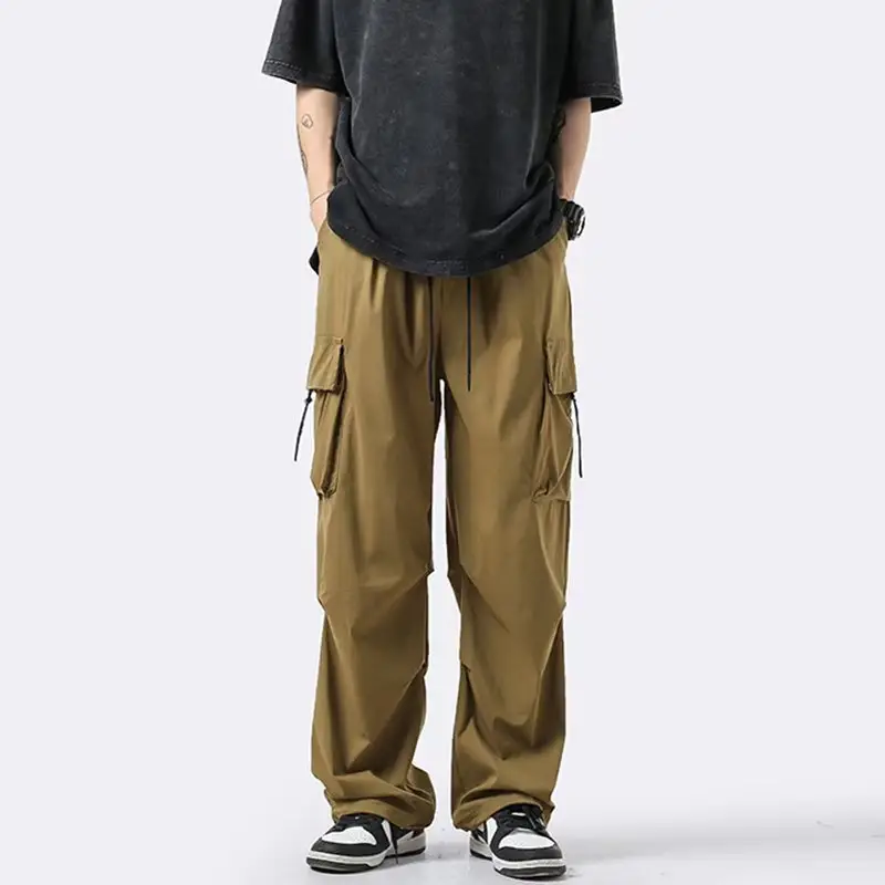 Men's 2024 Spring Wide-leg Cargo Pants Brown - Image 3