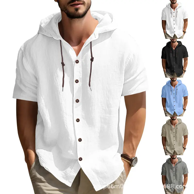 Men Hooded Short Sleeve T-Shirt Grey Casual - Image 8