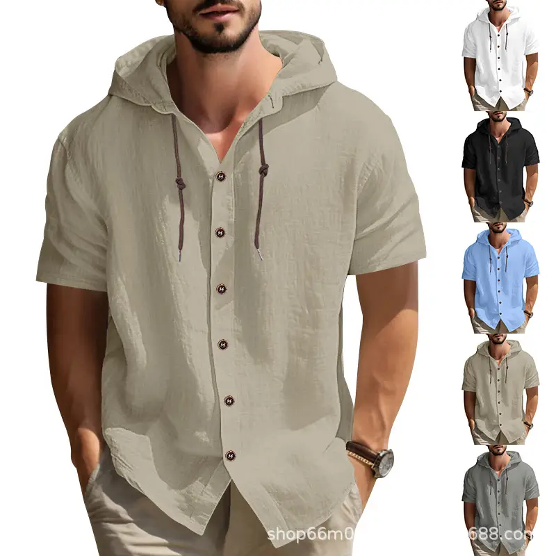 Men Hooded Short Sleeve T-Shirt Grey Casual - Image 9