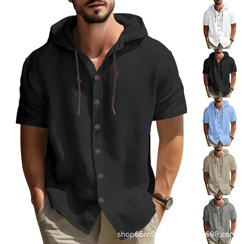 Men Hooded Short Sleeve T-Shirt Grey Casual - Image 10