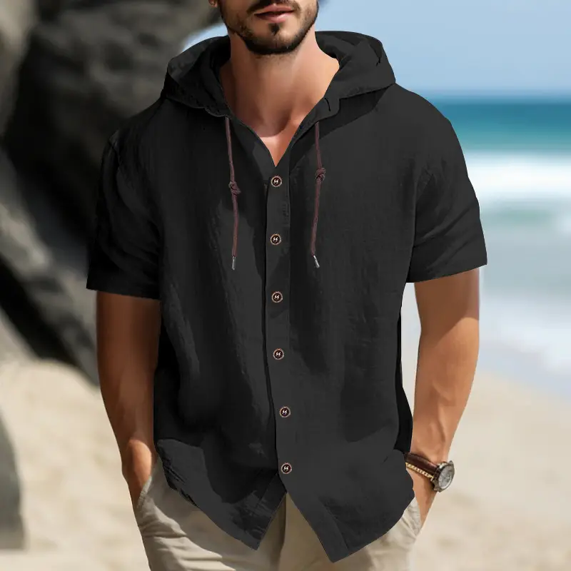 Men Hooded Short Sleeve T-Shirt Grey Casual — feature 23