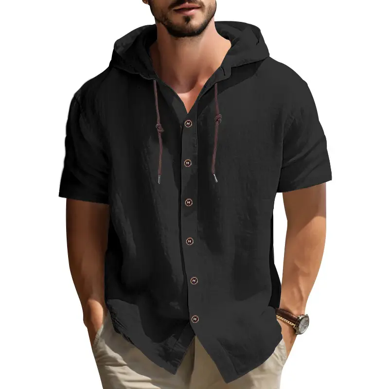 Men Hooded Short Sleeve T-Shirt Grey Casual — feature 24