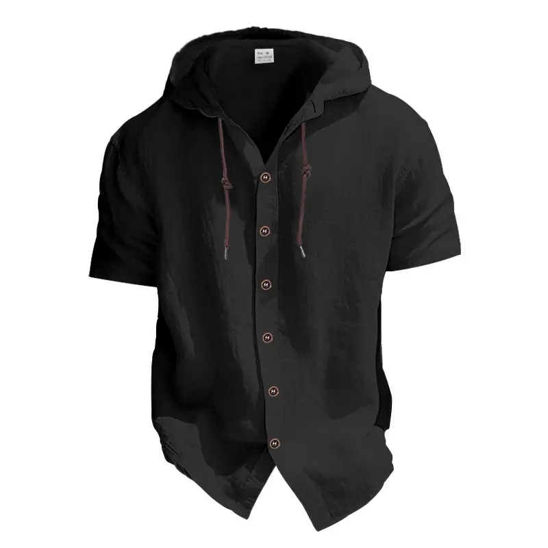 Men Hooded Short Sleeve T-Shirt Grey Casual — feature 25