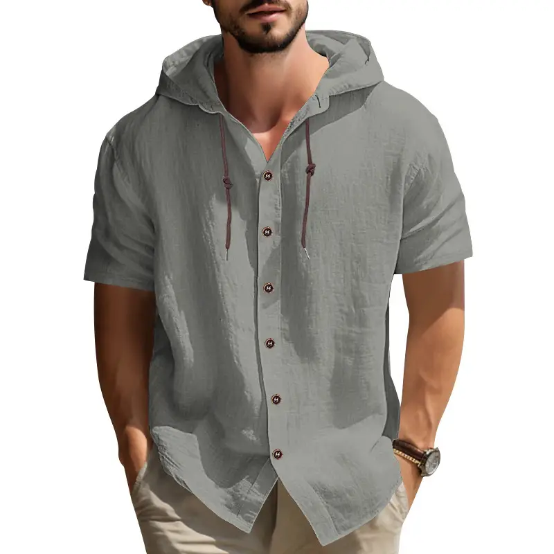 Men Hooded Short Sleeve T-Shirt Grey Casual — feature 33