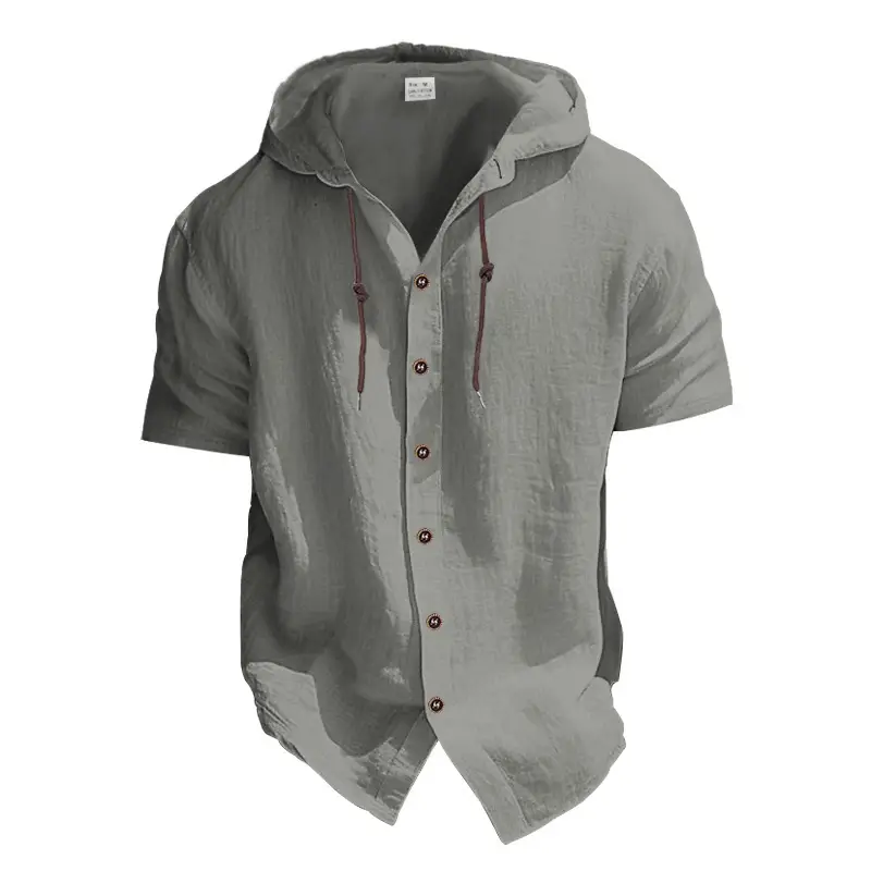 Men Hooded Short Sleeve T-Shirt Grey Casual — feature 34