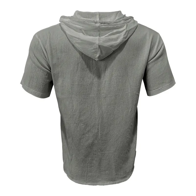 Men Hooded Short Sleeve T-Shirt Grey Casual — feature 35