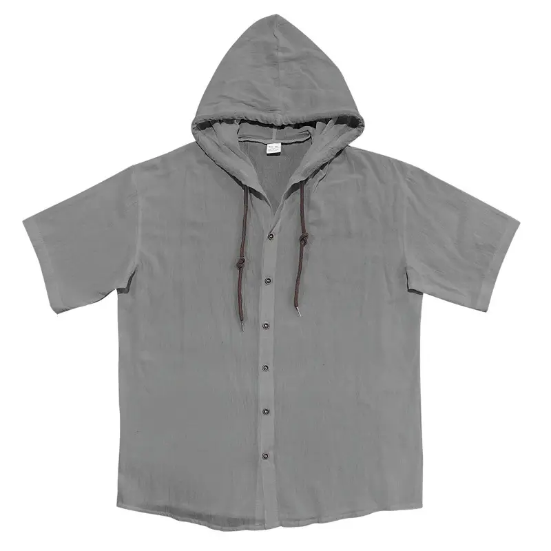 Men Hooded Short Sleeve T-Shirt Grey Casual — feature 36