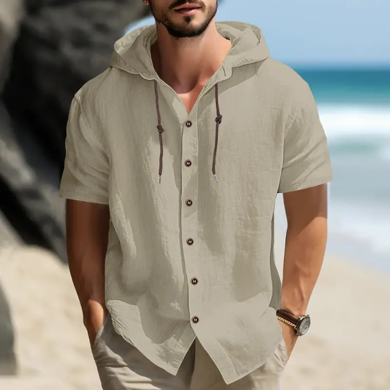 Men Hooded Short Sleeve T-Shirt Grey Casual — feature 41