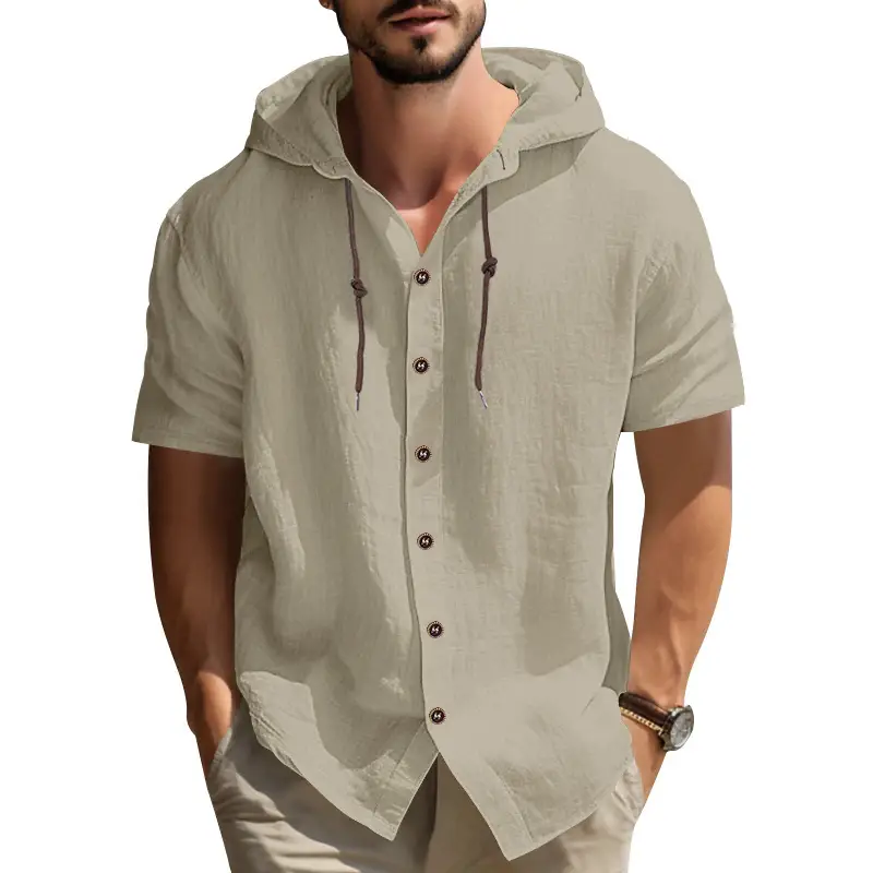 Men Hooded Short Sleeve T-Shirt Grey Casual — feature 42