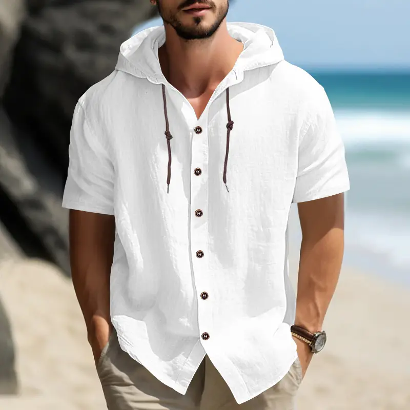 Men Hooded Short Sleeve T-Shirt Grey Casual — feature 5