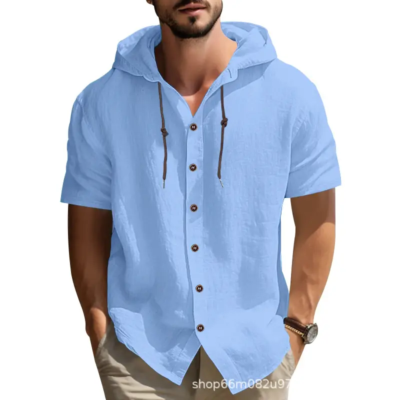 Men Hooded Short Sleeve T-Shirt Grey Casual - Image 5