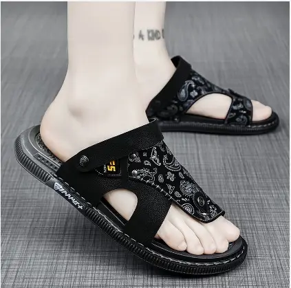 New Spring and Summer Men's Flip-Flops Fashionable Printed Casual Shoes Two-Wear Slippers Home Shoes Thick-Soled Beach Shoes - Image 2