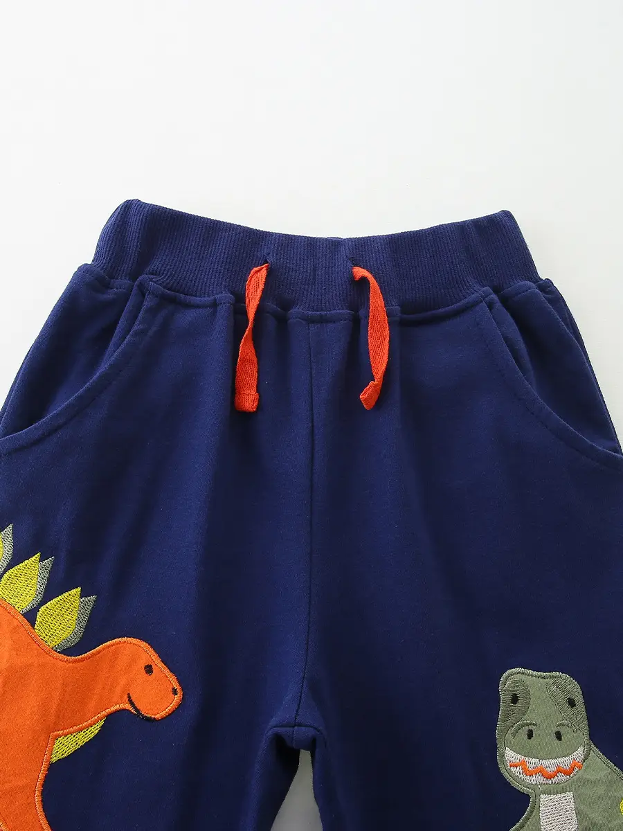Dinosaur Embroidered Boys Trousers Knitted Cotton - Image 4