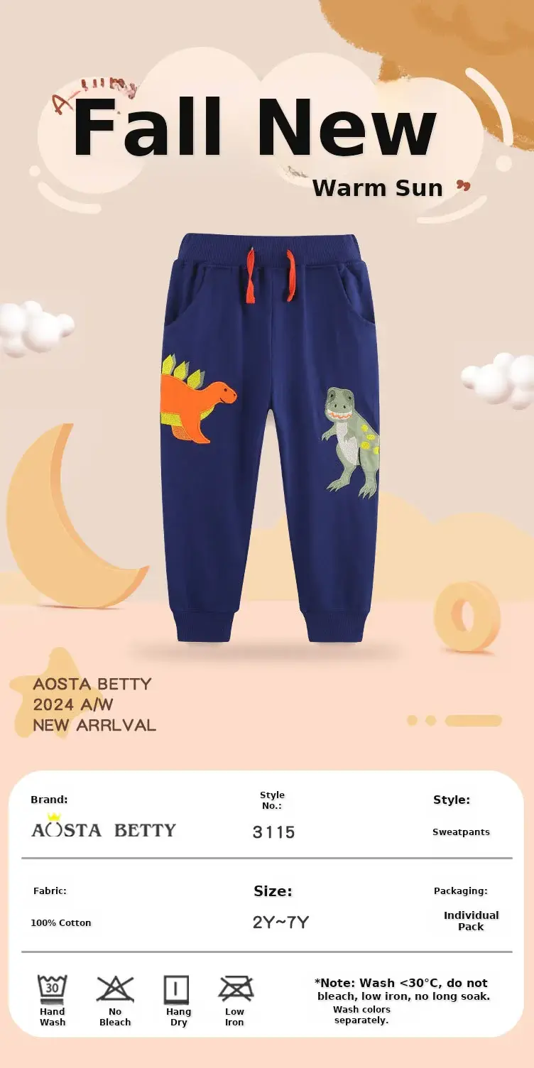 Dinosaur Embroidered Boys Trousers Knitted Cotton — feature 33