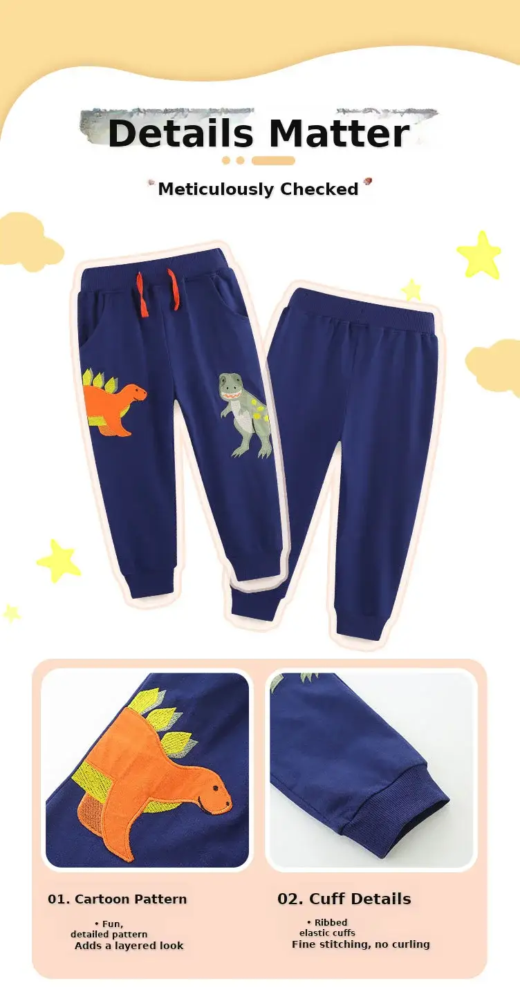 Dinosaur Embroidered Boys Trousers Knitted Cotton — feature 36