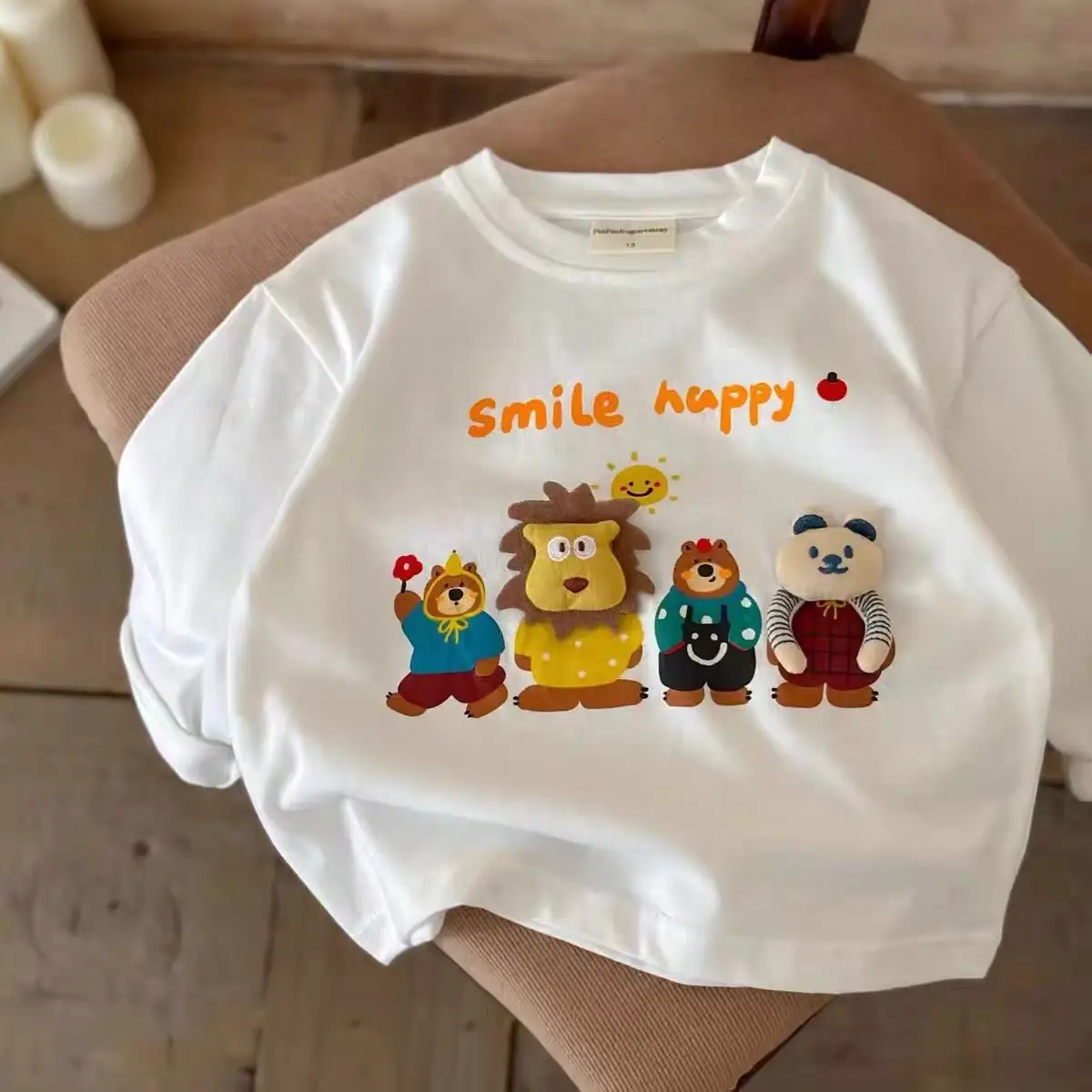 Toddler Cartoon T-Shirt Cream Long Sleeve