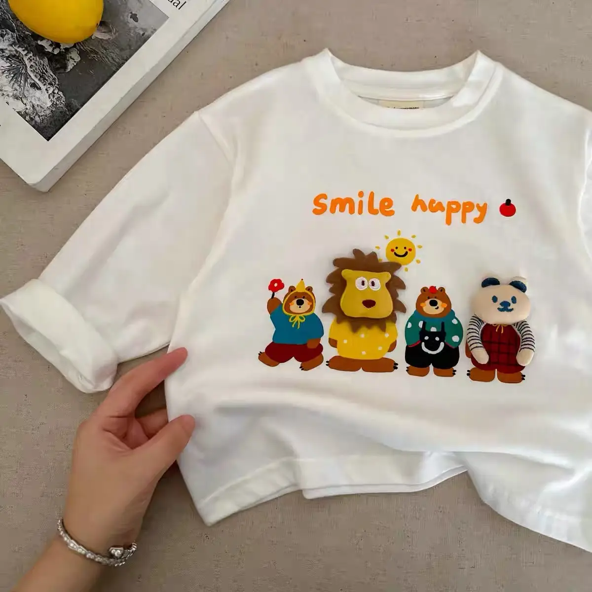 Toddler Cartoon T-Shirt Cream Long Sleeve