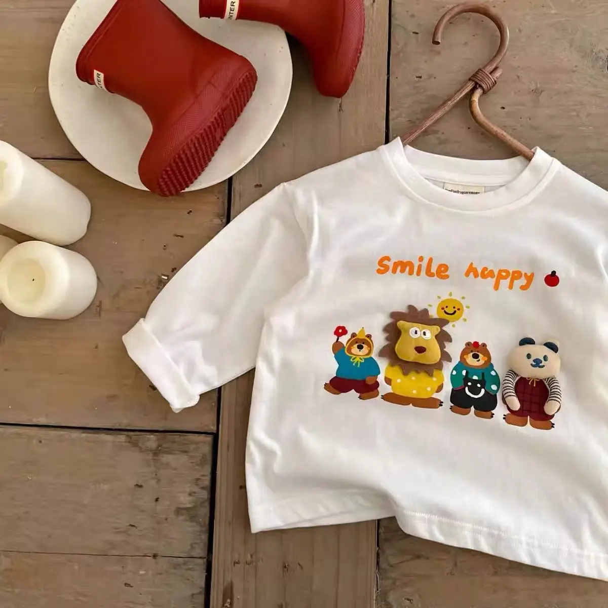 Toddler Cartoon T-Shirt Cream Long Sleeve