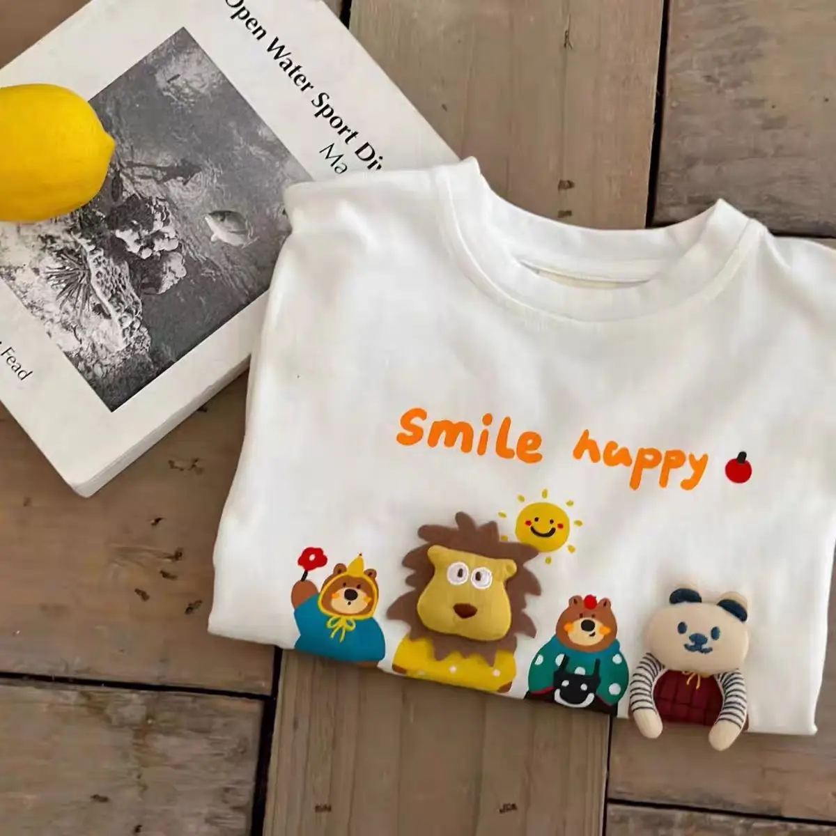 Toddler Cartoon T-Shirt Cream Long Sleeve