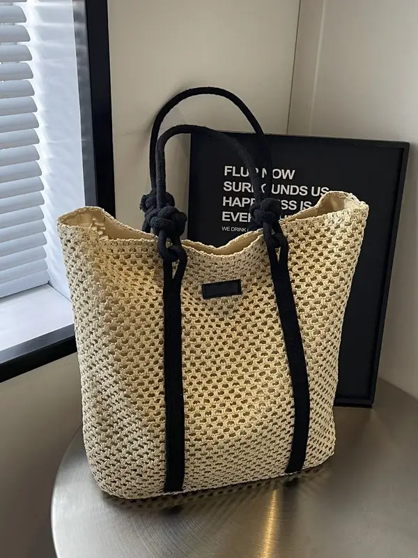 Women Straw Shoulder Bag Brown Black 2024 New Commuter - Image 3