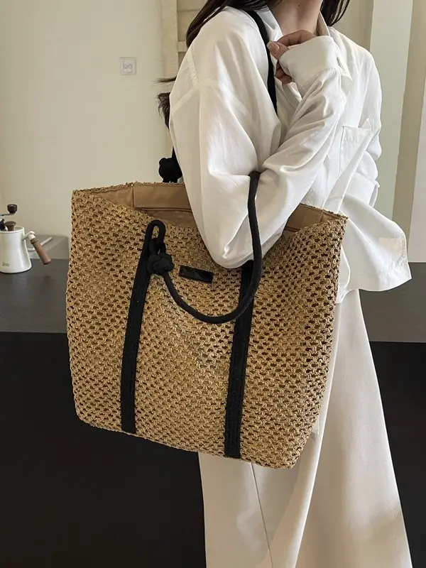 Women Straw Shoulder Bag Brown Black 2024 New Commuter - Image 4
