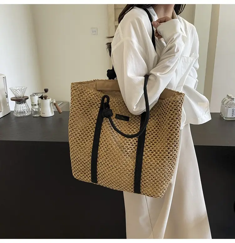 Women Straw Shoulder Bag Brown Black 2024 New Commuter — feature 10