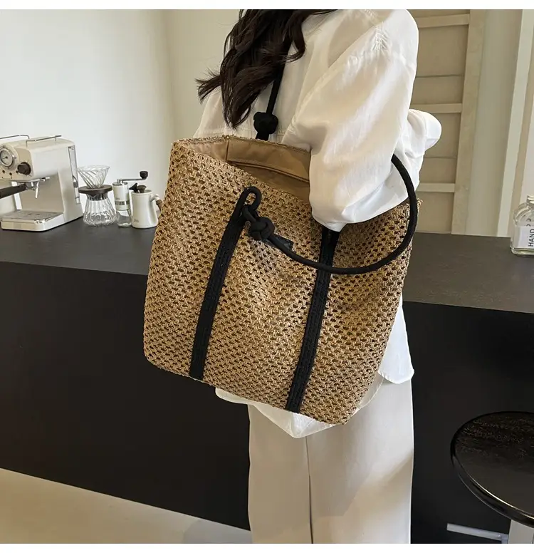 Women Straw Shoulder Bag Brown Black 2024 New Commuter — feature 11