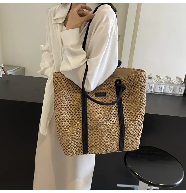 Women Straw Shoulder Bag Brown Black 2024 New Commuter — feature 12