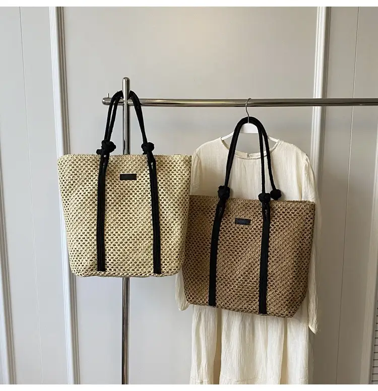 Women Straw Shoulder Bag Brown Black 2024 New Commuter — feature 15