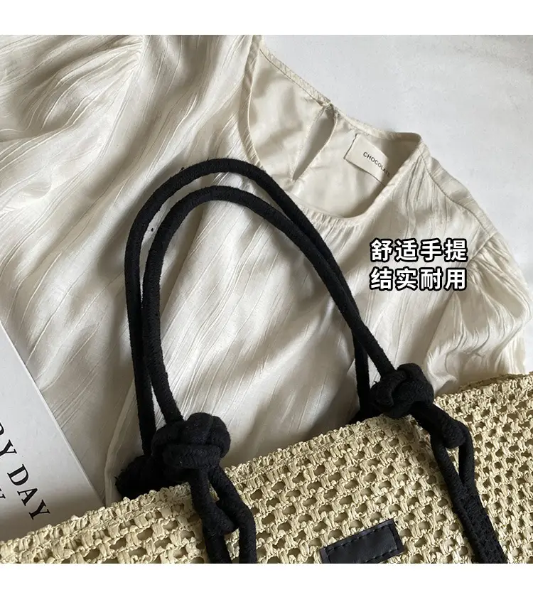 Women Straw Shoulder Bag Brown Black 2024 New Commuter — feature 5